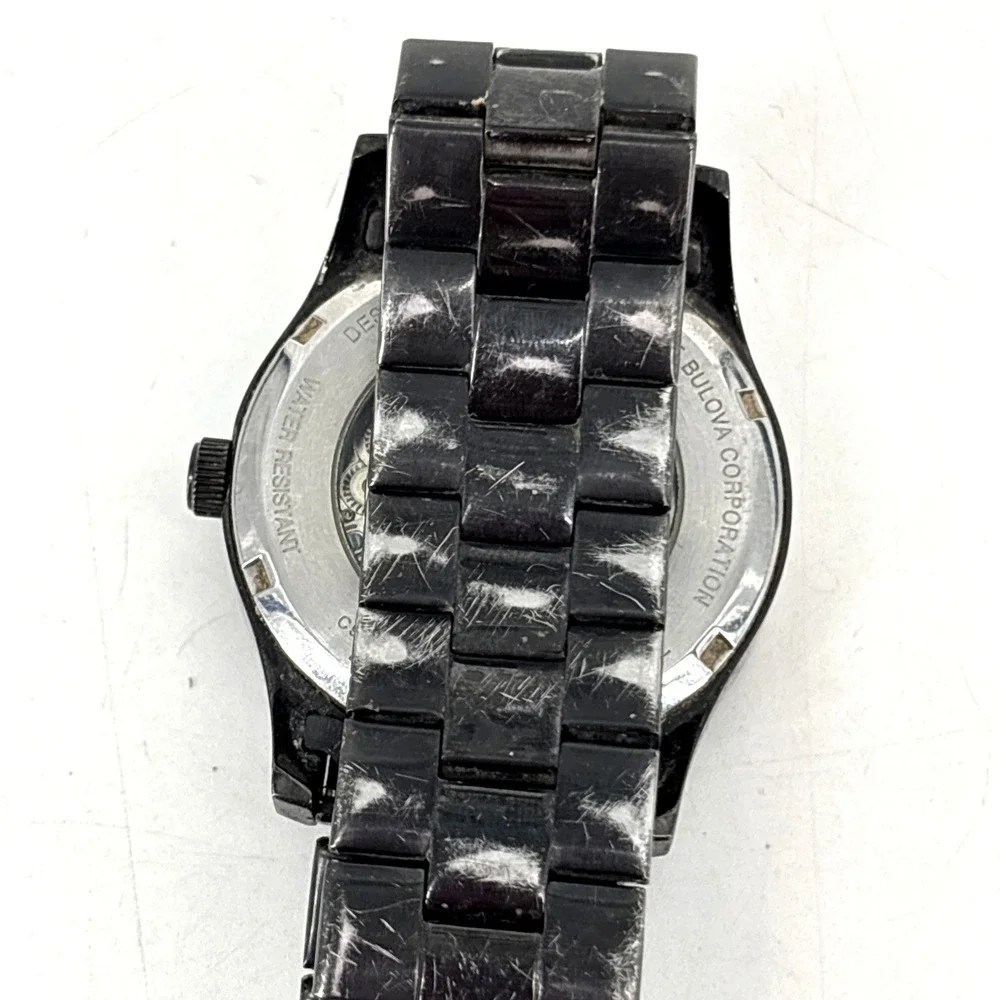Caravelle New York By Bulova Men's‎ Automatic Gun Metal Watch 45A121 AS-IS